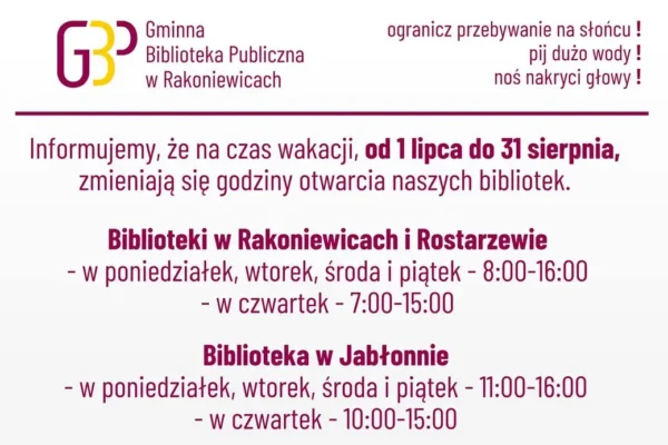 Wakacyjne godziny otwarcia bibliotek w gminie Rakoniewice