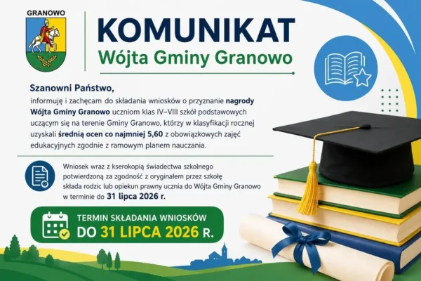 Nagrody Wójta Gminy Granowo dla uczniów – wnioski do 31 lipca