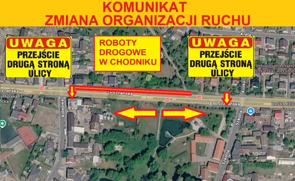Uwaga piesi! W sobotę zamknięcie chodnika w Granowie