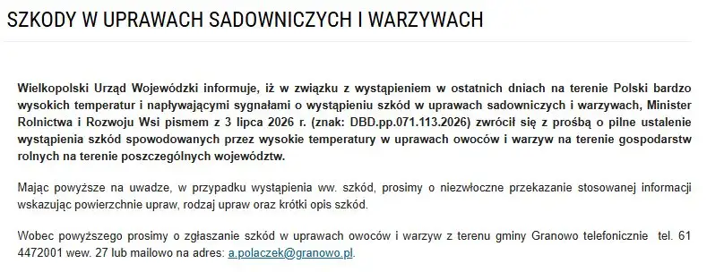 Gmina Granowo: zgłaszaj szkody w uprawach spowodowane upałami