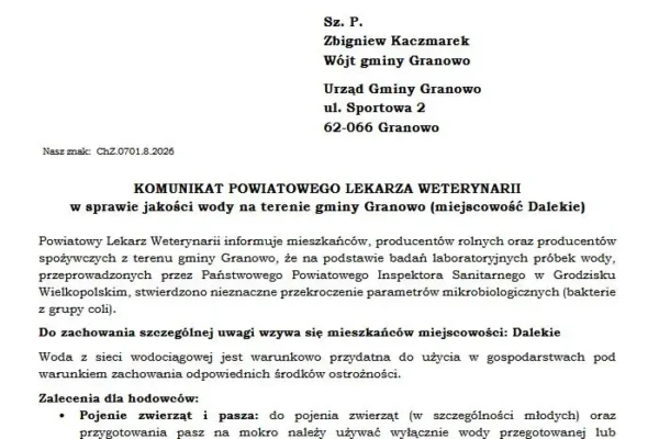Jakość wody w Dalekiem: przekroczone parametry mikrobiologiczne – zalecenia dla hodowców