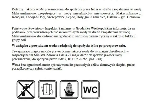 Woda w Dalekim i okolicach tylko po przegotowaniu – komunikat sanepidu