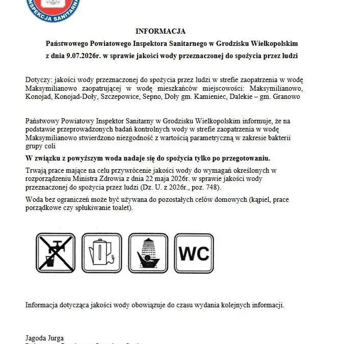 Woda w Dalekim i okolicach tylko po przegotowaniu – komunikat sanepidu