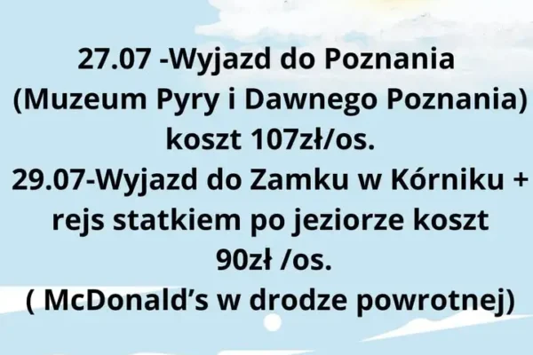 Ostatnie wolne miejsca na letnie wyjazdy dla dzieci z GOK Granowo