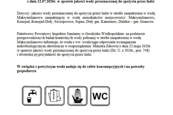 Woda w Maksymilianowie i okolicach zdatna do picia – komunikat sanepidu