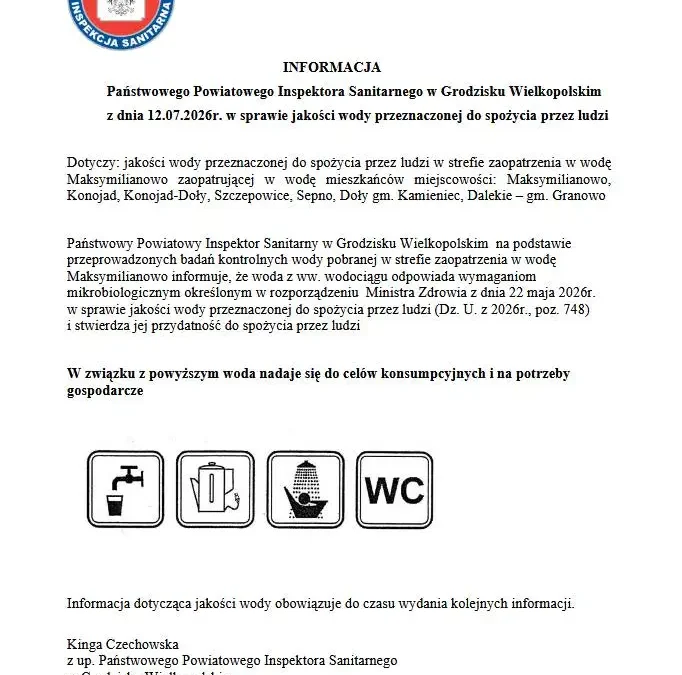 Woda w Maksymilianowie i okolicach zdatna do picia – komunikat sanepidu