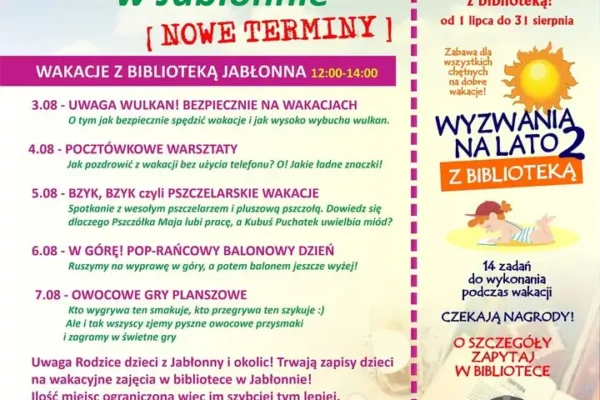 Wakacyjne zajęcia w bibliotece w Jabłonnie – nowe terminy i zapisy