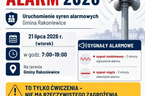 Ćwiczenia „ALARM 2026” – 21 lipca syreny w Gminie Rakoniewice