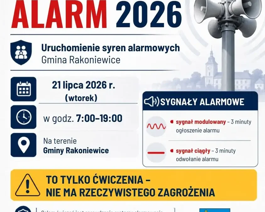 Ćwiczenia „ALARM 2026” – 21 lipca syreny w Gminie Rakoniewice