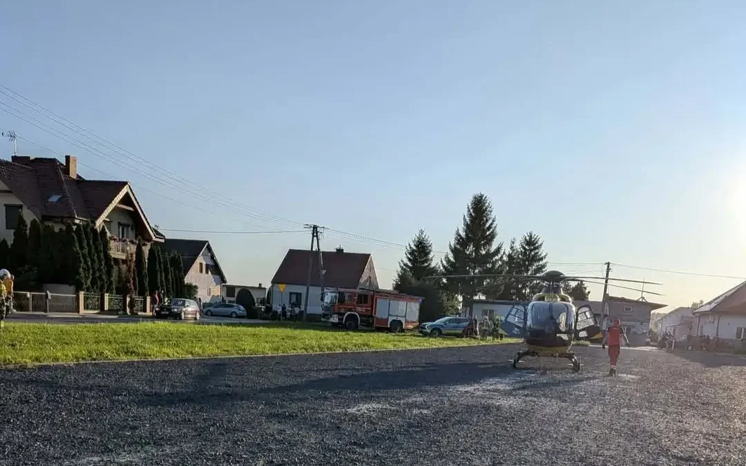 Zabezpieczenie lądowiska LPR w Kamieńcu – interwencja OSP i służb