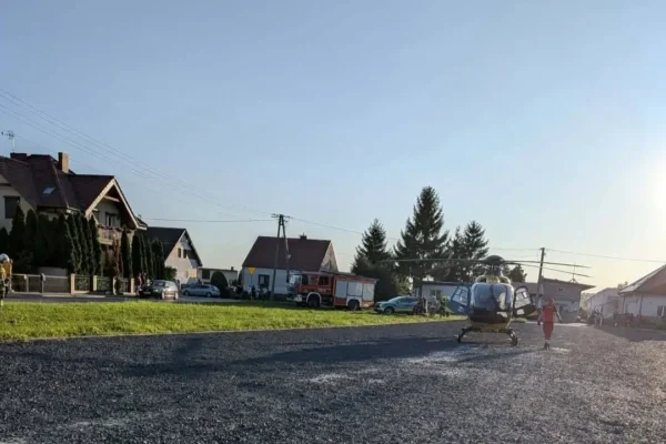 Zabezpieczenie lądowiska LPR w Kamieńcu – interwencja OSP i służb