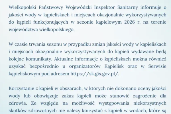 Jakość wody w wielkopolskich kąpieliskach – najnowszy komunikat sanepidu