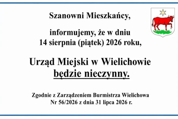 Urząd Miejski w Wielichowie nieczynny 14 sierpnia 2026