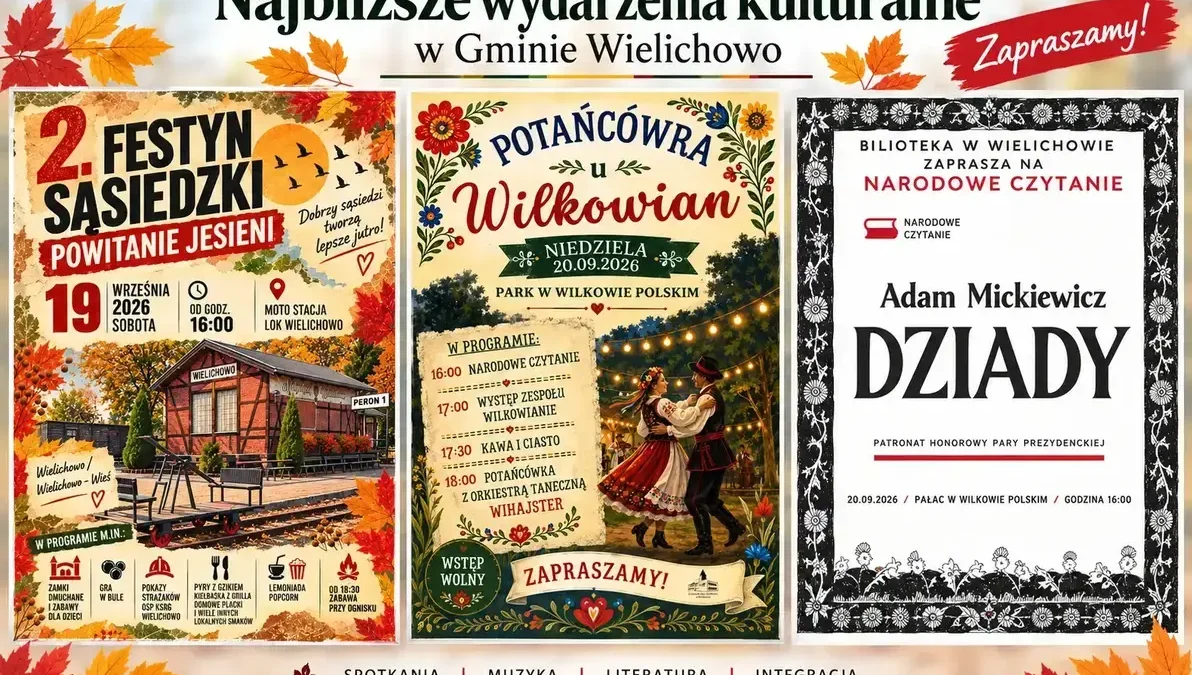 Jesienne wydarzenia kulturalne w Gminie Wielichowo – festyn, czytanie i potańcówka