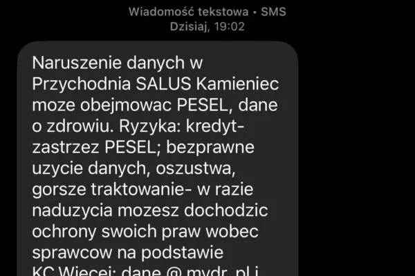 Ostrzeżenie dla pacjentów przychodni SALUS w Kamieńcu: naruszenie danych osobowych
