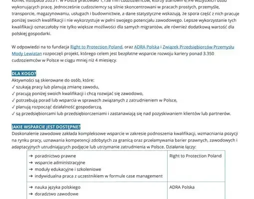Bezpłatna pomoc prawna i szkolenia zawodowe dla cudzoziemców w Polsce