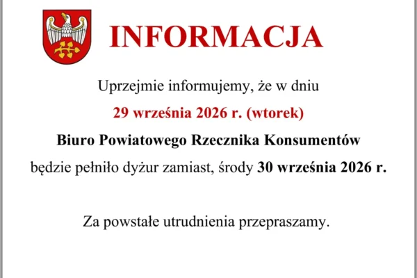 Zmiana dyżuru Powiatowego Rzecznika Konsumentów oraz nowe zasady e-Doręczeń