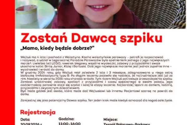 Bieg Trzech Serc w Rakoniewicach: zarejestruj się jako dawca szpiku i pomóż Wojtusiowi