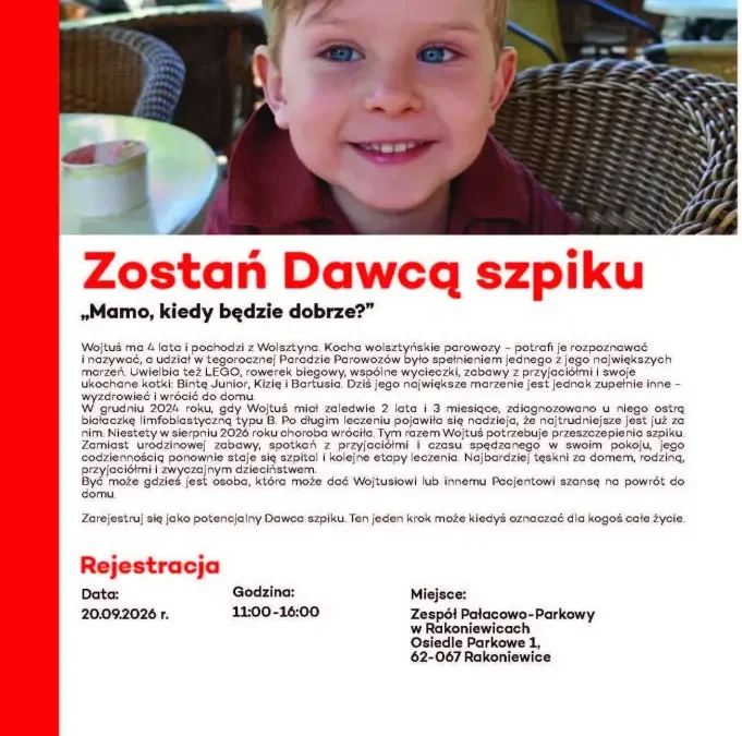 Bieg Trzech Serc w Rakoniewicach: zarejestruj się jako dawca szpiku i pomóż Wojtusiowi