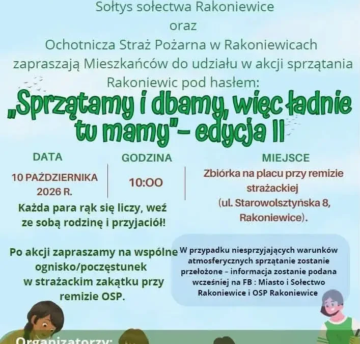 Rakoniewice: W sobotę 10 października wspólne sprzątanie gminy i ognisko przy remizie