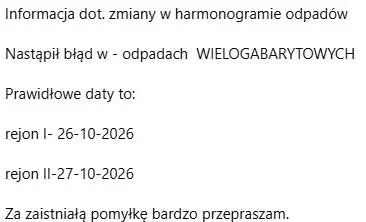 Zmiana w harmonogramie wywozu odpadów wielkogabarytowych w gminie Granowo