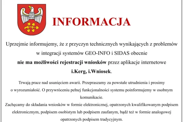 Awaria systemów GEO-INFO i SIDAS – wnioski przez i.Kerg i i.Wniosek niedostępne